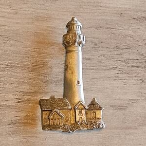 Vintage Spoon Pewter Lighthouse Village Brooch #4141